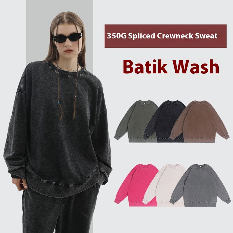 Washed Vintage Round Neck Cotton Long Sleeve Sweatshirt