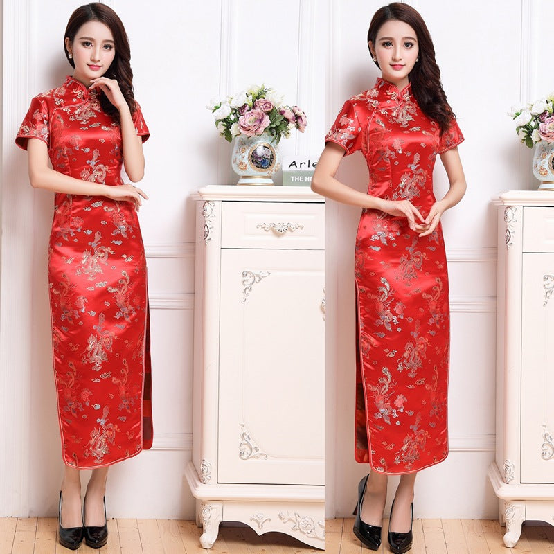 Chinese-style Stand-up Collar Diagonal Placket Short-sleeve Womens Vintage