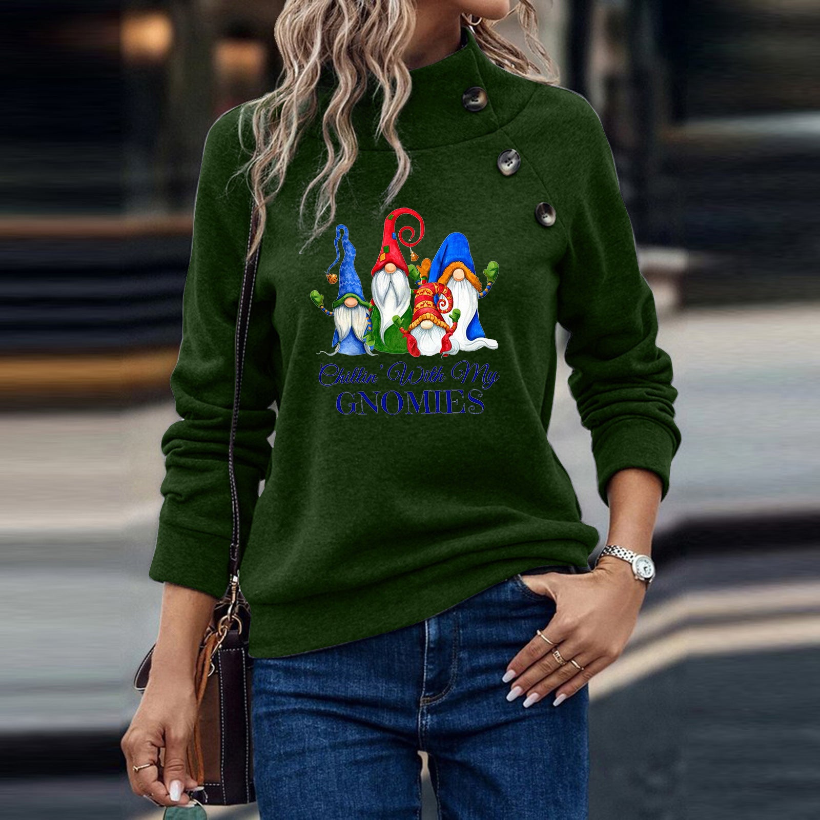 Cartoon Round Neck Christmas Loose Long Sleeve Sweatershirt Women