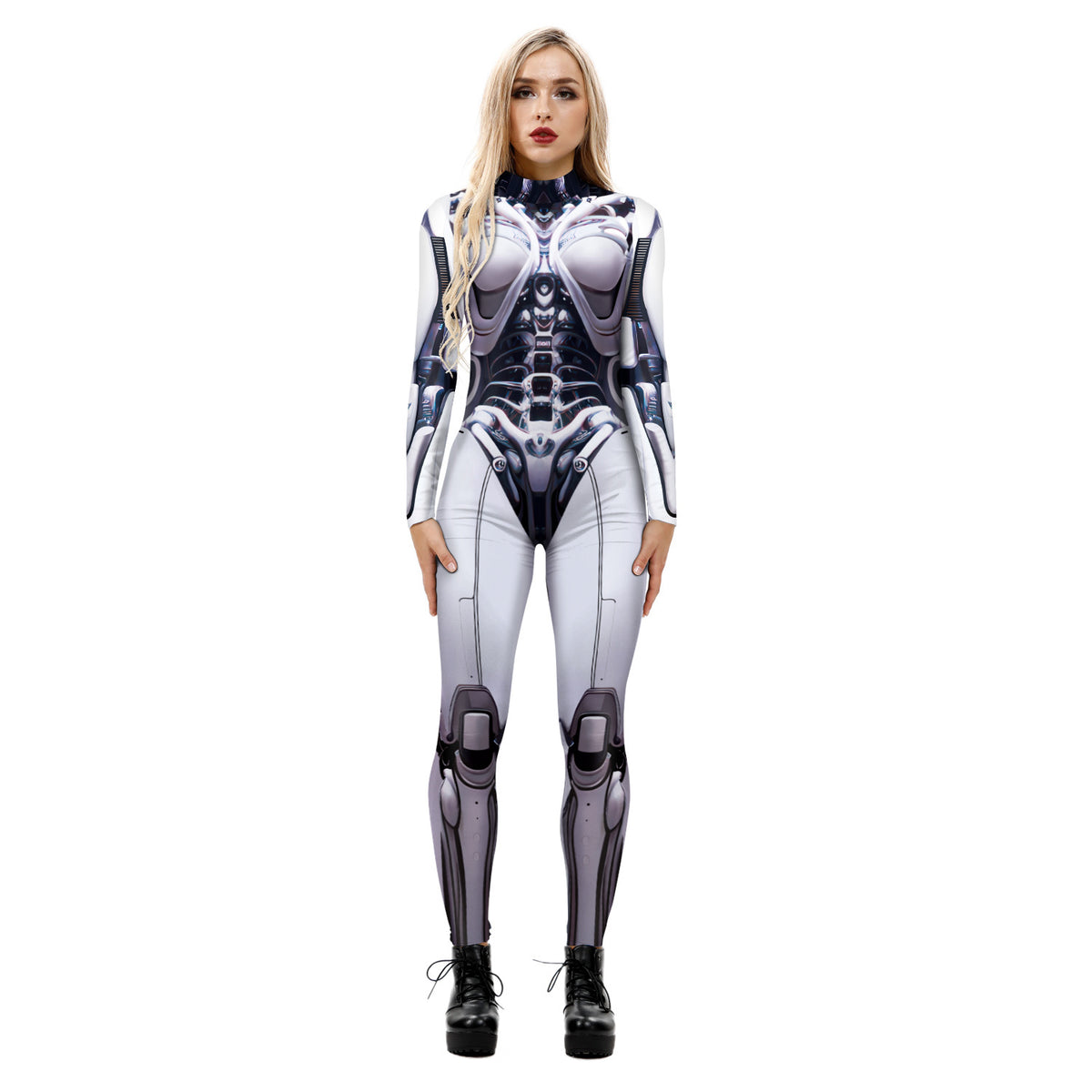 Tight Long-sleeved Skeleton Jumpsuit