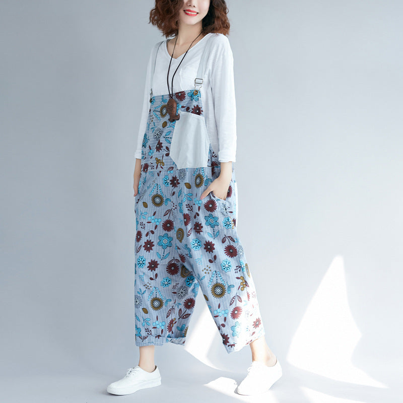 Vintage Washed Japanese Suspender Pants for Women