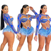 Sexy Hollow Print Long Sleeve Bodysuit
