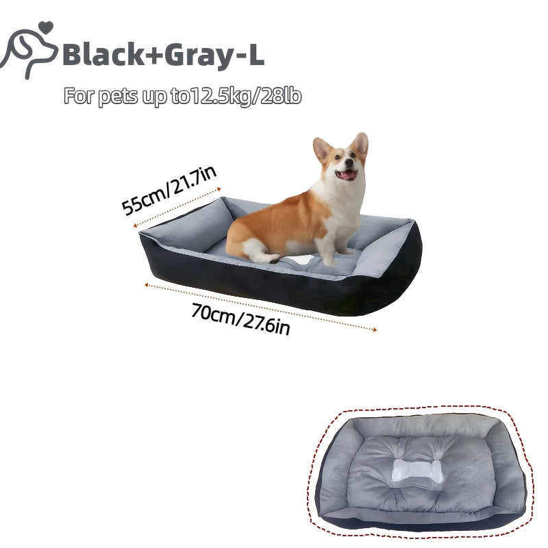 Dog Bed With Removable Cover - Thick Grey Square Pet For Large & Small Dogs, Puppies, Pomeranian, Golden Retriever - Plush Bedding, Durable -Filled For Joint & All-Season