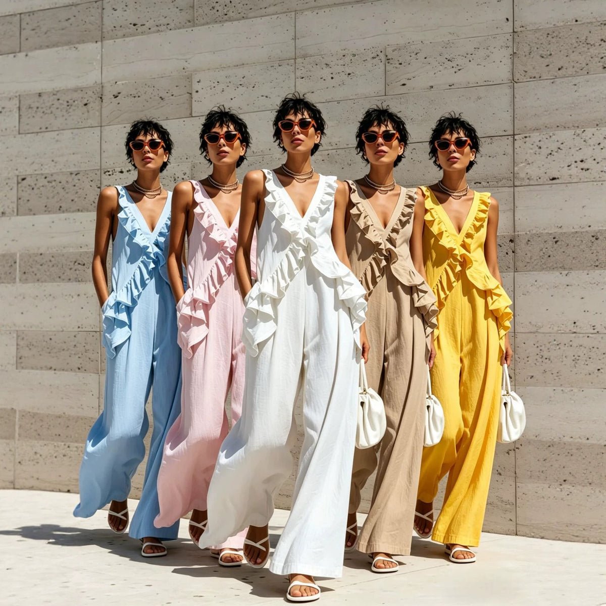 Casual V-Neck Ruffle Resort Jumpsuit