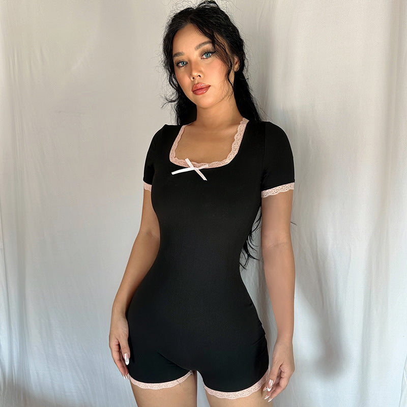 Color-Block Lace Bodycon Jumpsuit for Women