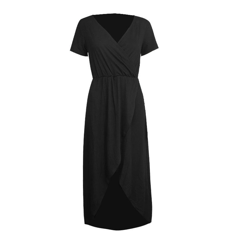 Womens Cross-front Short-sleeve V-neck Slim-fit Elegant