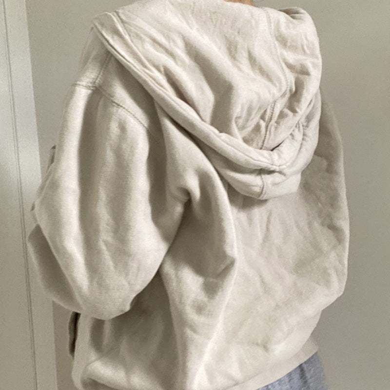 Retro Print Loose Hooded Cardigan Coat