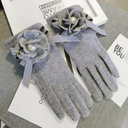 Warm Five-Finger Bow Gloves for Women