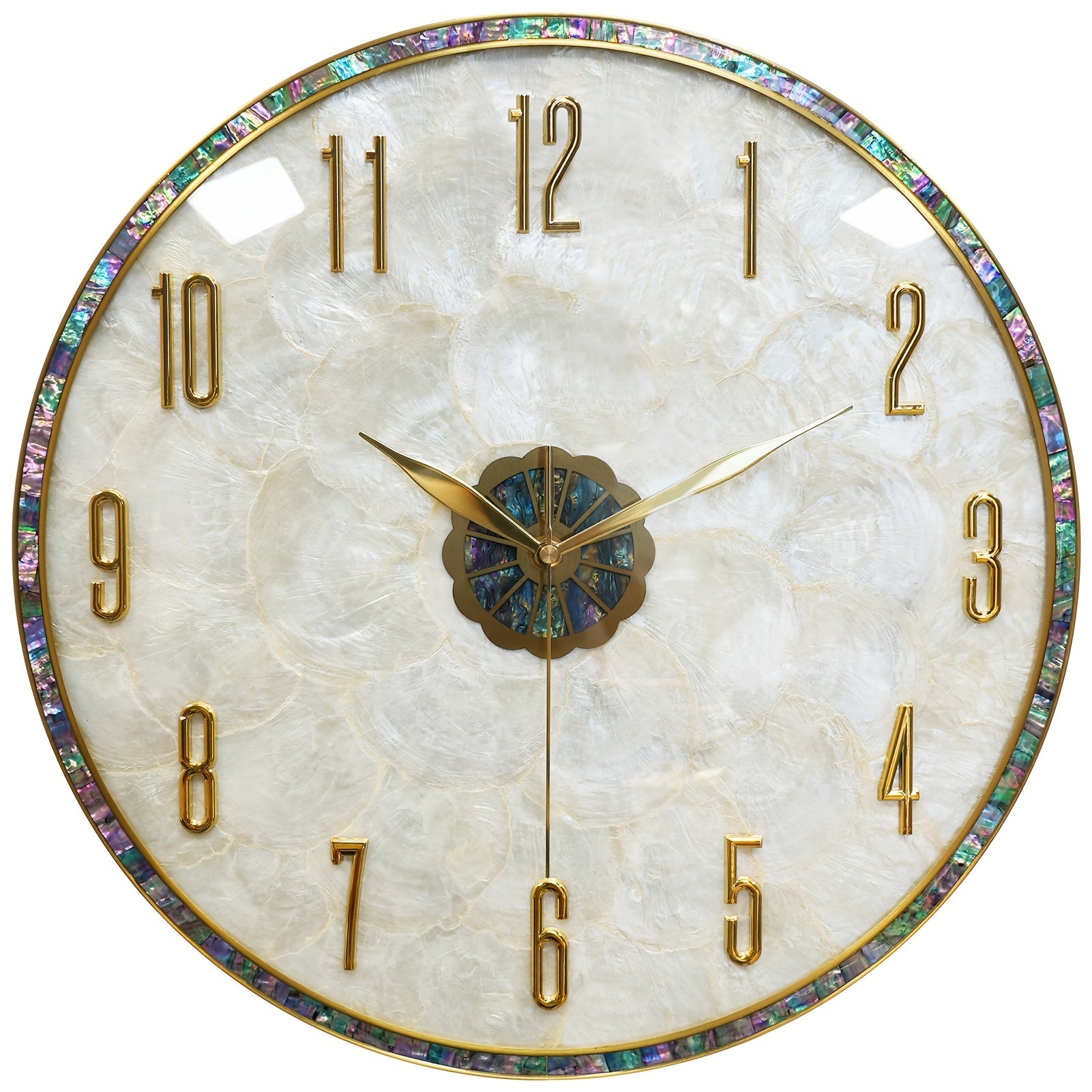 Natural Shell Wall Clock, Large Modern Decorative Wall Clock, Creative Silent Metal Digital Clock Battery Operated for Living Room/Entryway Bedroom/Office Dinning Room Kitchen Decor