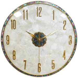 Natural Shell Wall Clock, Large Modern Decorative Wall Clock, Creative Silent Metal Digital Clock Battery Operated for Living Room/Entryway Bedroom/Office Dinning Room Kitchen Decor
