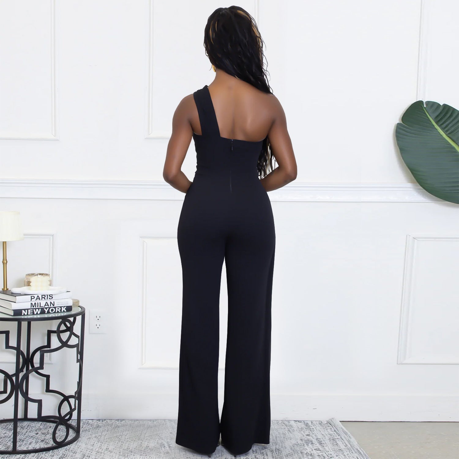 Elegant One-Shoulder Wide-Leg Jumpsuit with Buckle