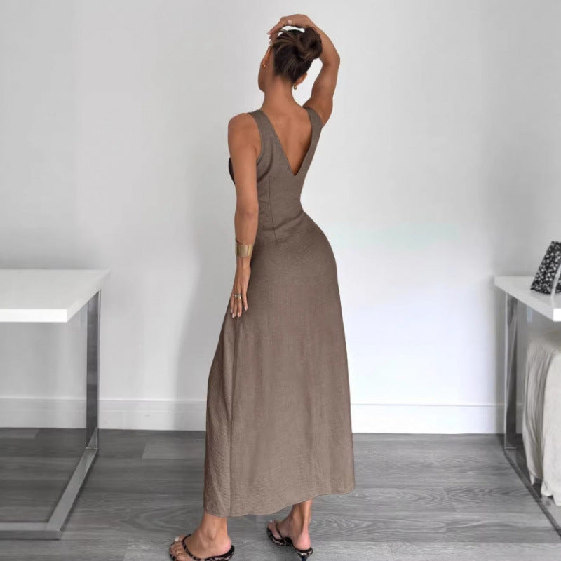 Womens Elegant Casual Solid-color Dress