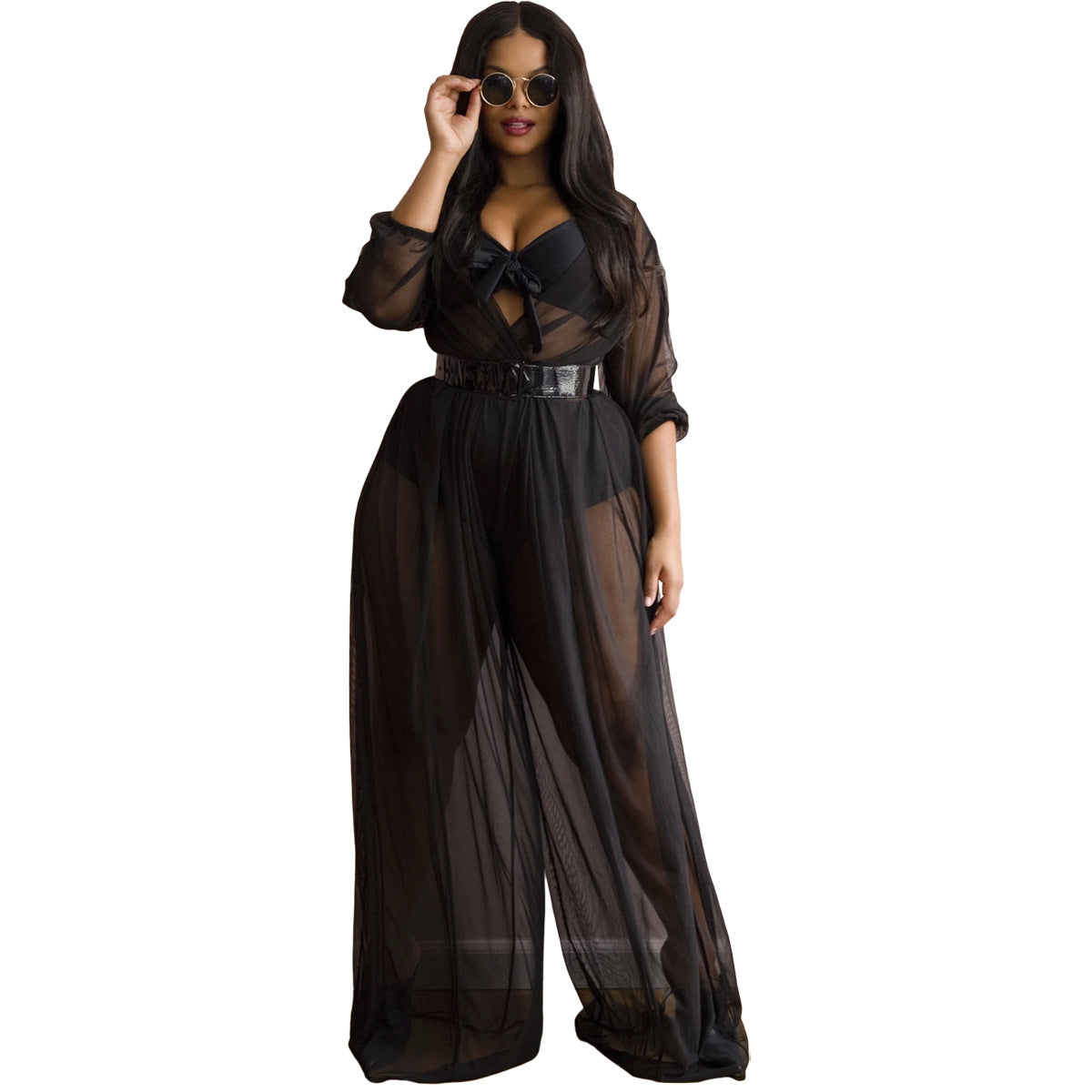 Plus Size Sheer Mesh Jumpsuit Sexy Clubwear