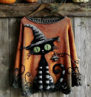 Retro Quirky Loose-fitting Crew-neck Pullover Sweater for Fall and Winter