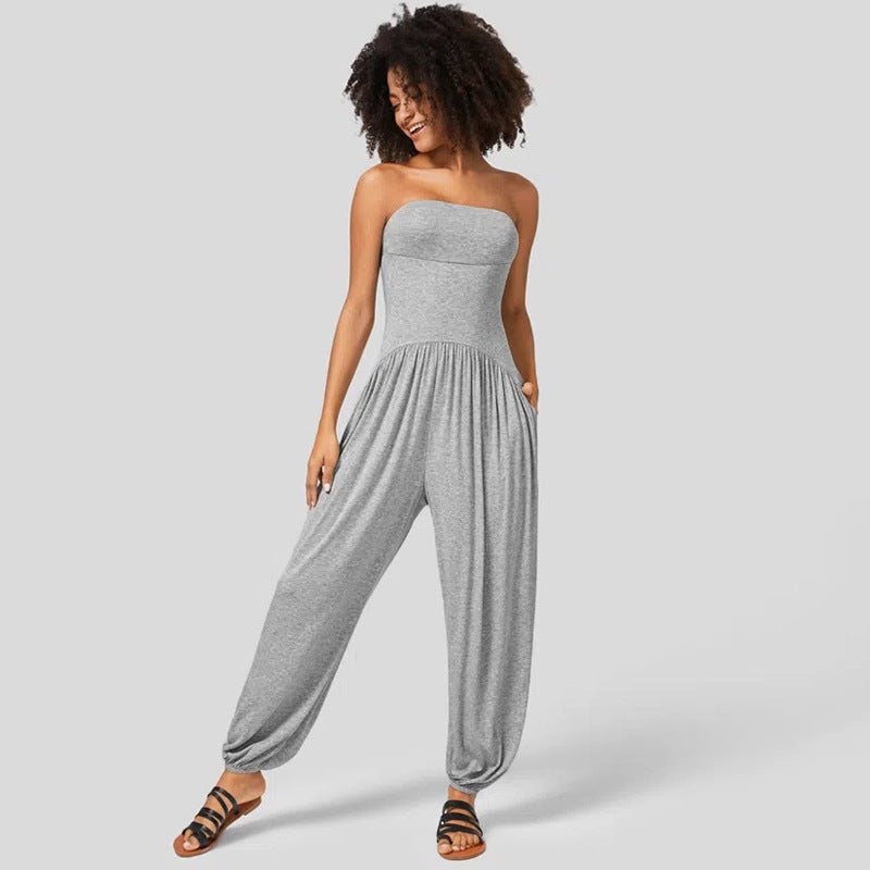 Casual Solid-Color Open-Back Summer Jumpsuit
