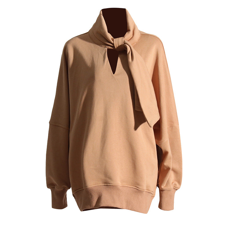 Women's Loose Scarf Collar Irregular Long Sleeve Sweatshirt