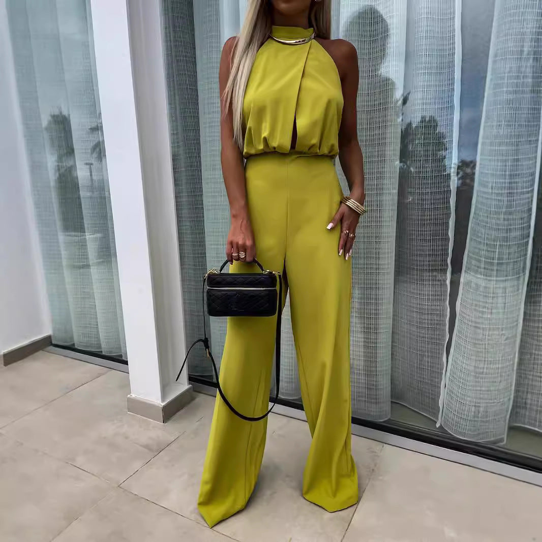 Chic High-Waisted Backless Straight Jumpsuit