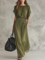Elegant Draped Waist Flowing Summer Long Dress