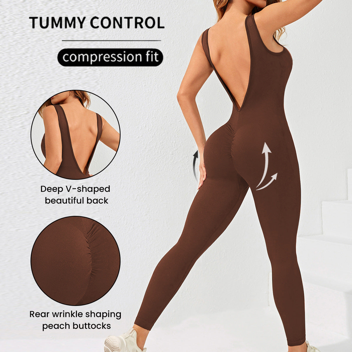 Seamless V-Neck Back-Slimming Fitness & Yoga Jumpsuit