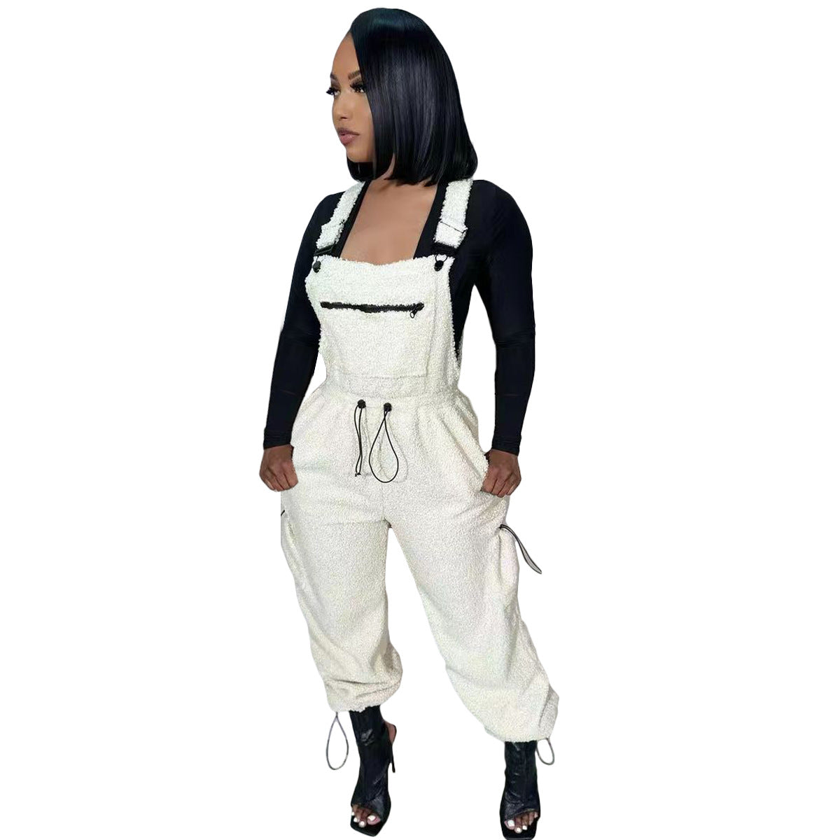 Cozy Fleece Drawstring Casual Women's Jumpsuit