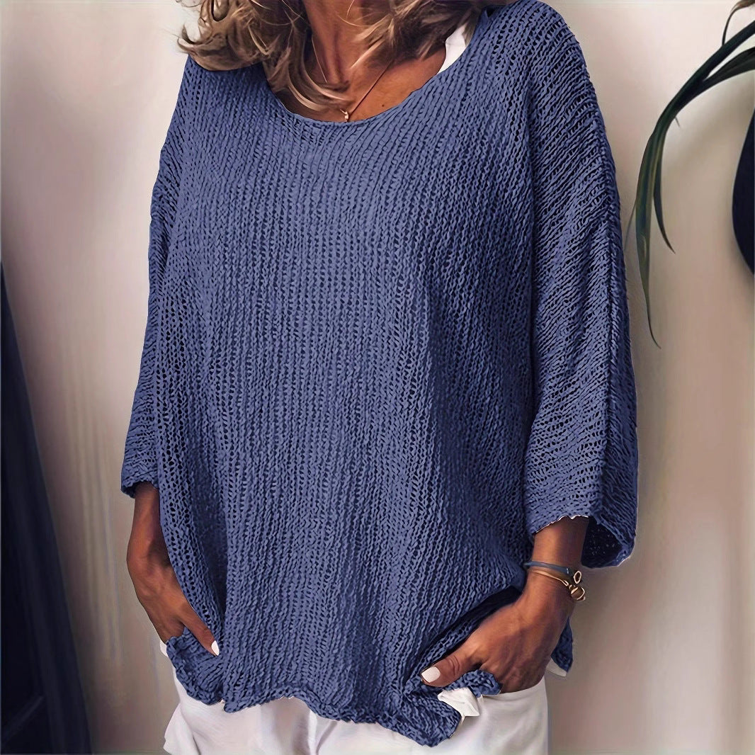 Round Neck Long Sleeve Loose and Simple Versatile Knitted Top