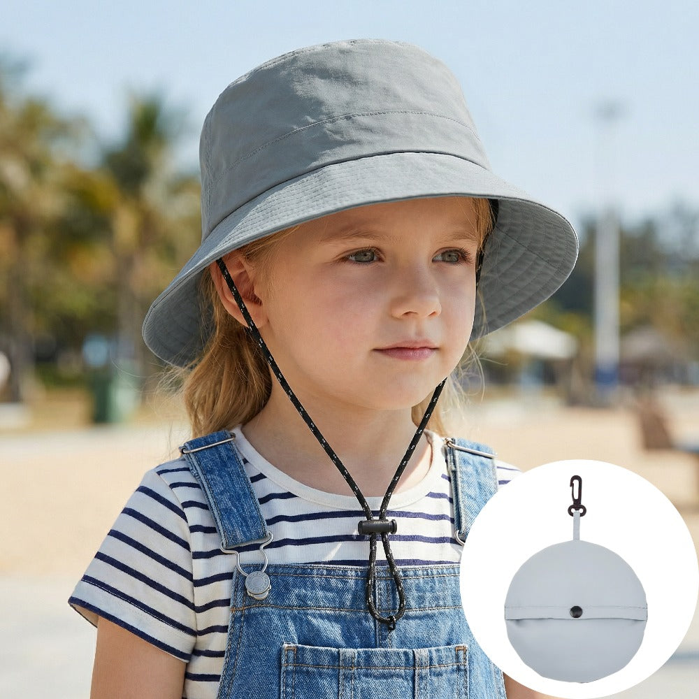 Kids Foldable Fisherman Hat – Nylon, Windproof Cord, Adjustable Drawstring, Quick‑Dry