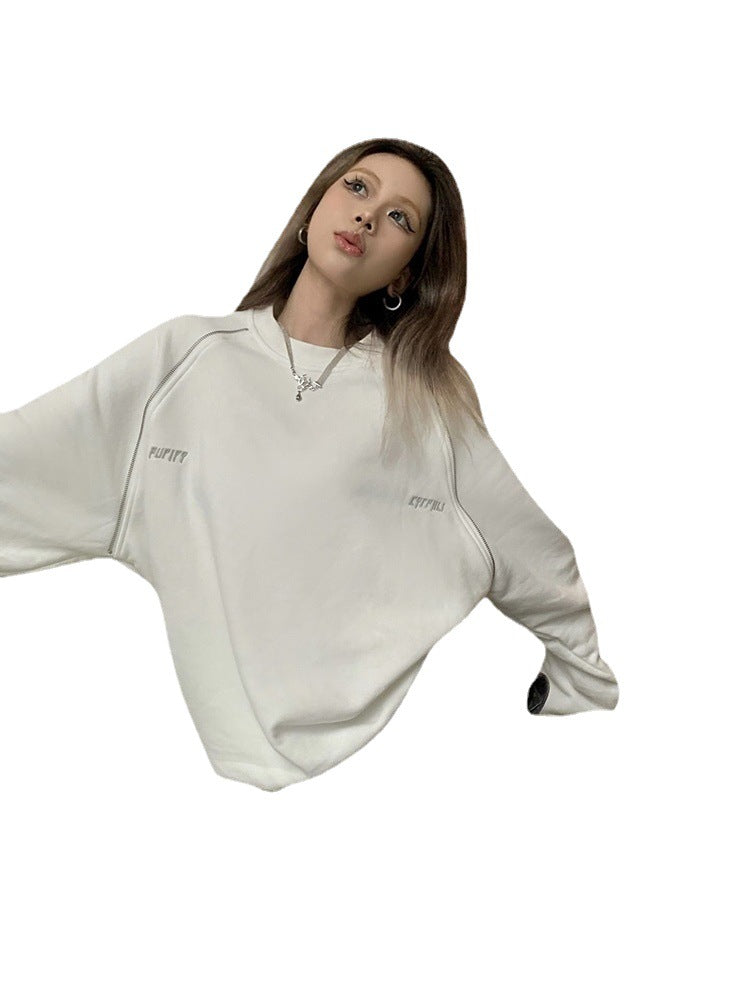 Retro American Loose Fleece Pullover Top