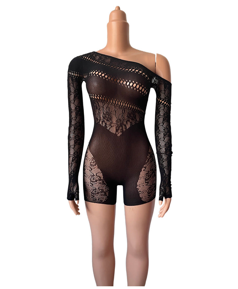 Seductive One-Shoulder Long Sleeve Nightdress