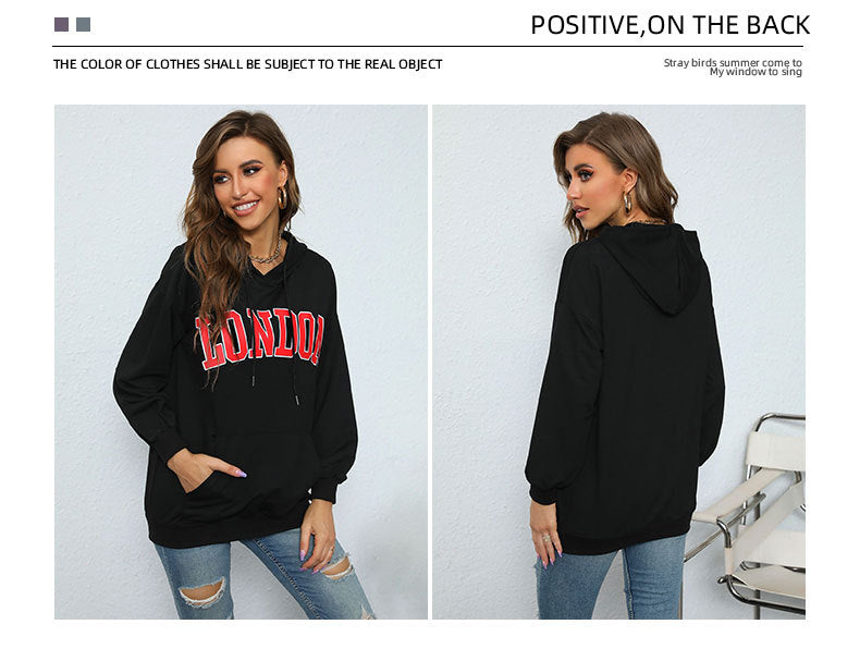Women's Letter Print Casual Hooded Pullover Sweatshirt