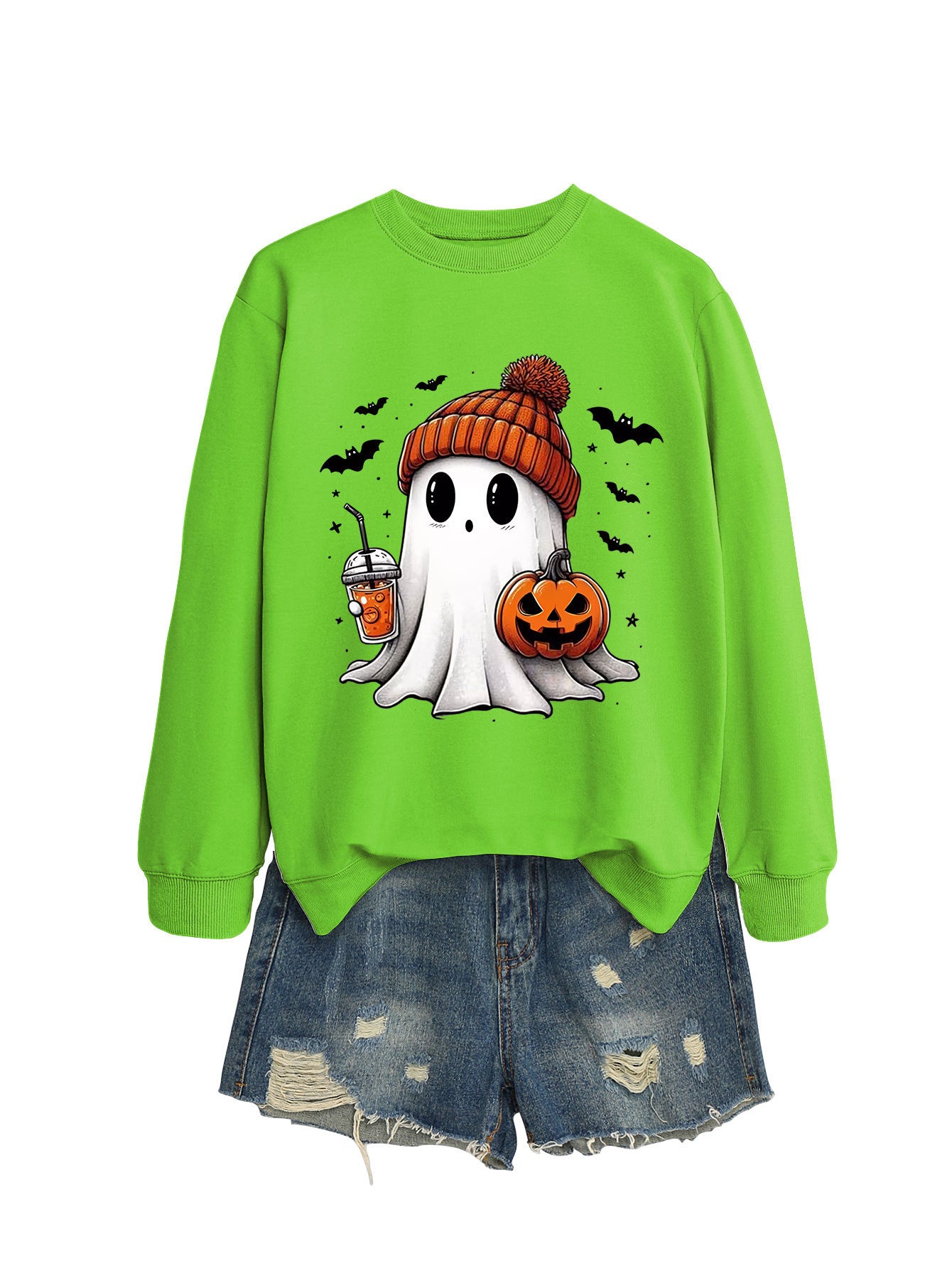 Pumpkin Print Long Sleeve Crew Neck Sweatshirt