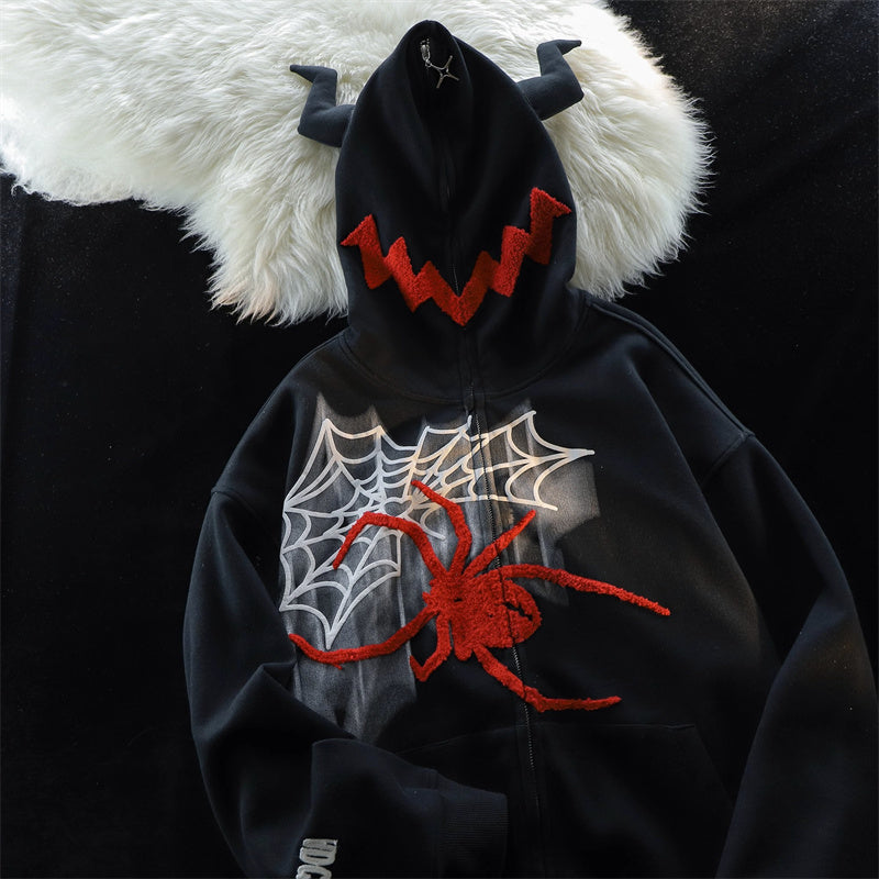 Women's Spider Print Zip-Up Hoodie Jacket