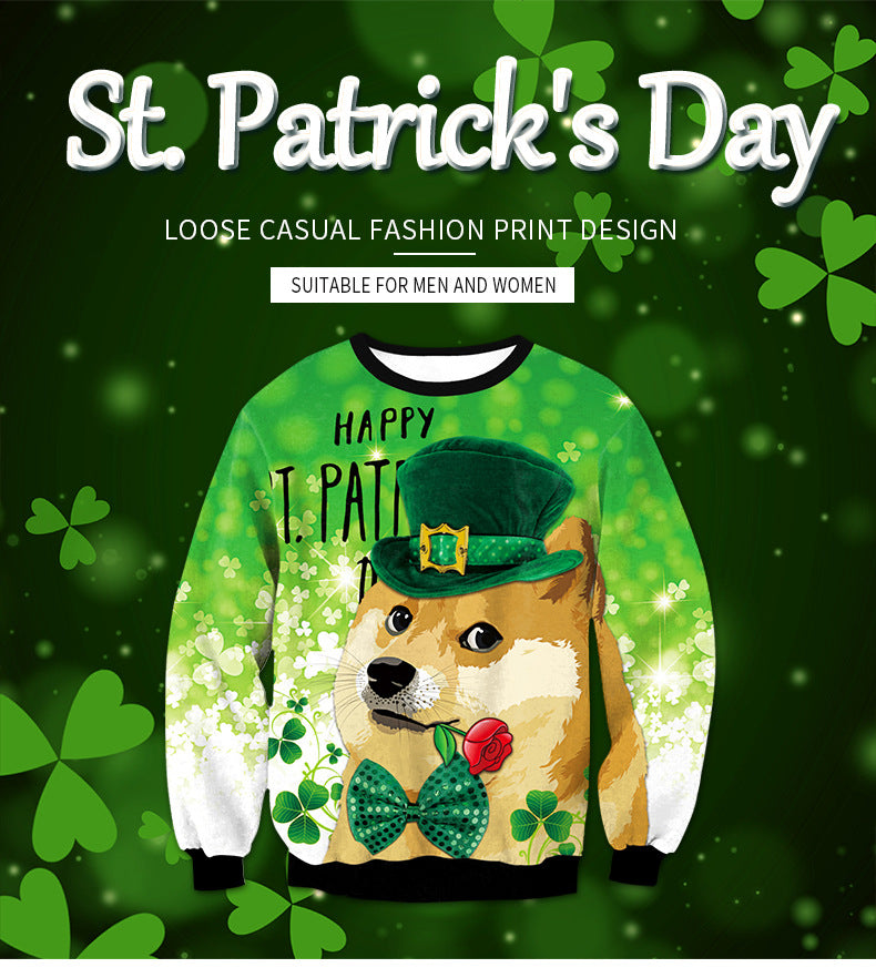 St. Patrick's Day 3D Print Long Sleeve Round Neck Sweater