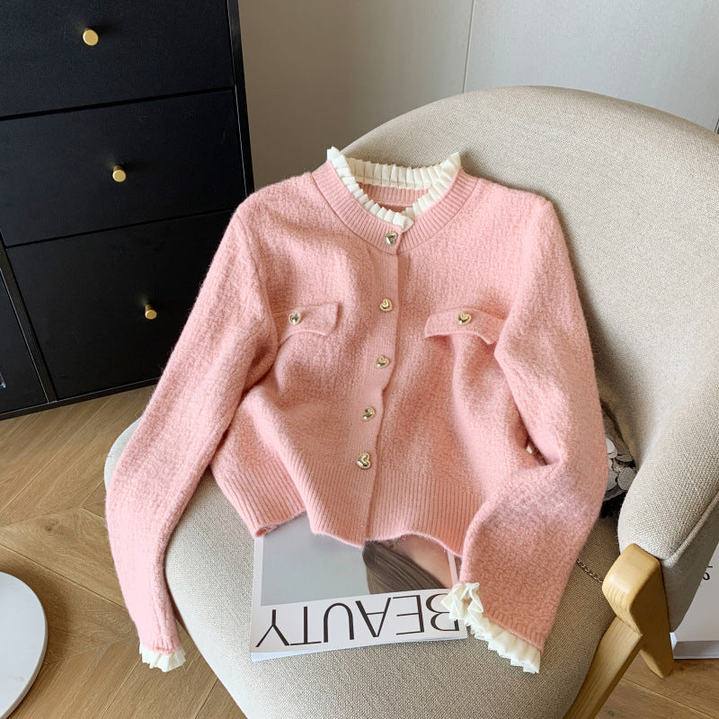 Women's Soft Glutinous Heart Buckle Red Sweater