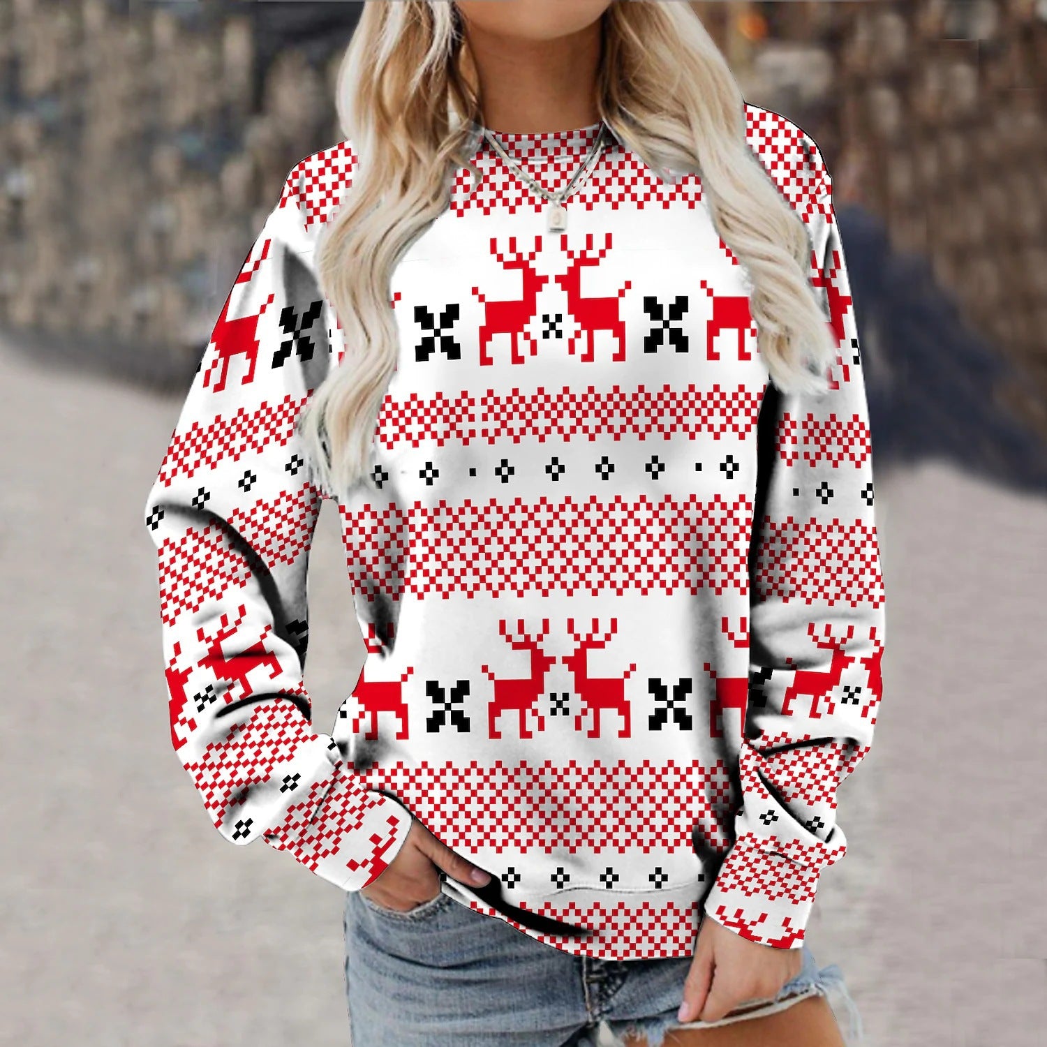 Women's Fashion Long Sleeve Printed Sweater