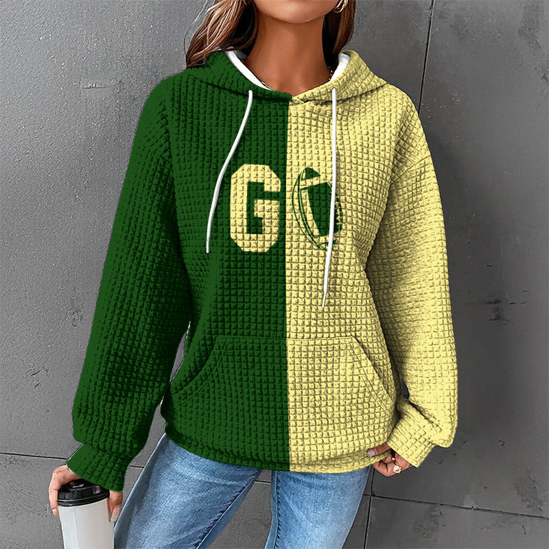 Cozy Waffle Knit Hooded Sweatshirt for Women
