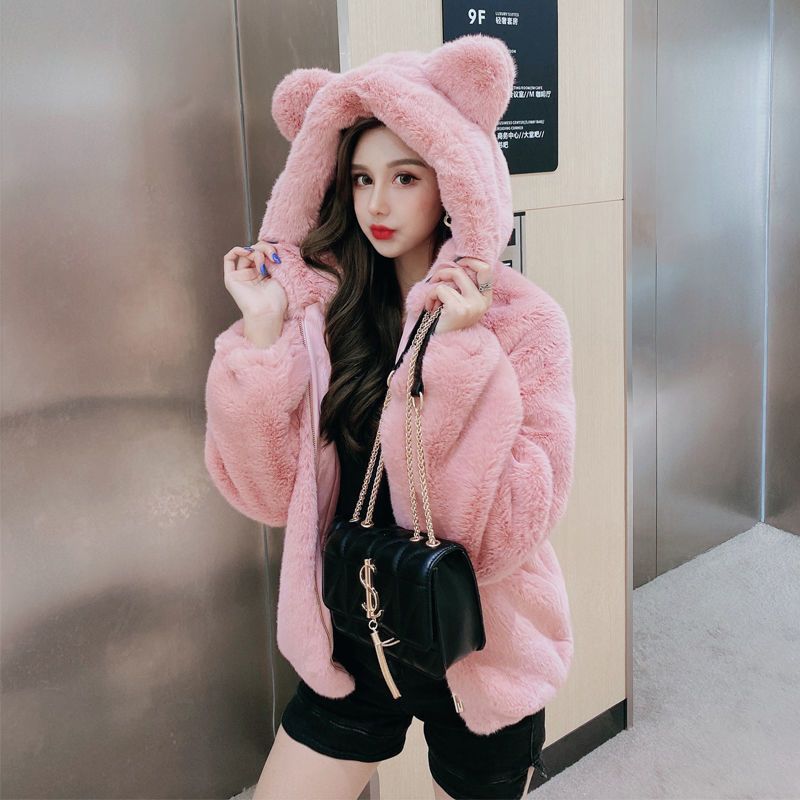 Women's Hooded Thickened Plush Winter Coat