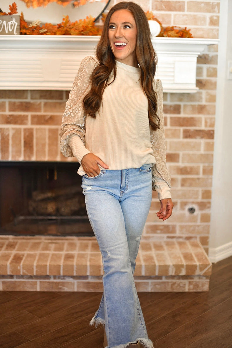 Chic Leopard Print Knitted Long-Sleeve Sweater