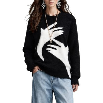 Contrast-color Sweater Laid-back Style Womens New Fallwinter Jacquard Design