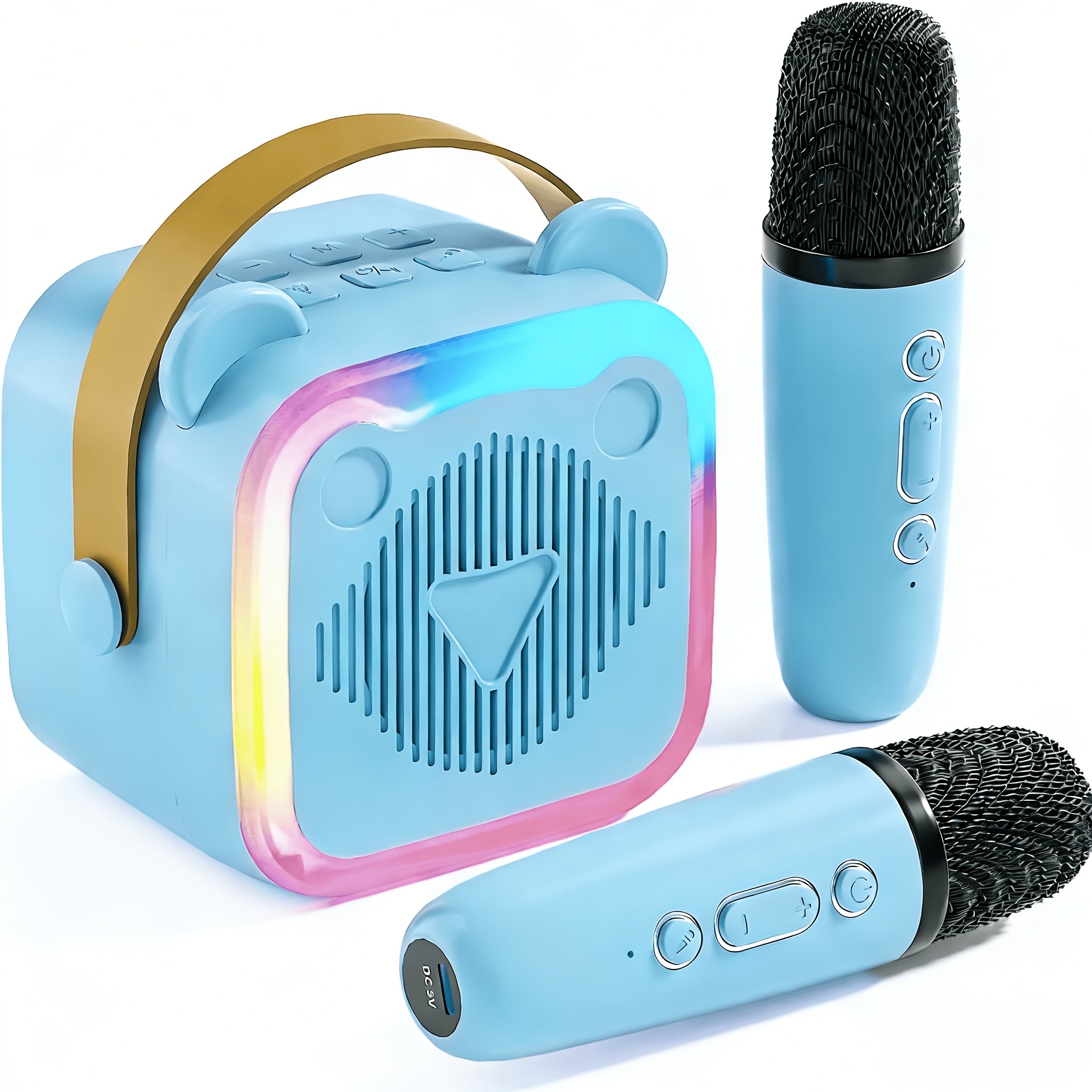 Mini Portable Cat Ear Karaoke Machine with Wireless Microphones and LED Lights