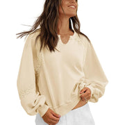 Women's Sweatshirt Casual V-neck Lace Sweater