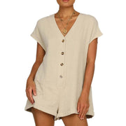 Chic V-Neck Button Short Sleeve Romper