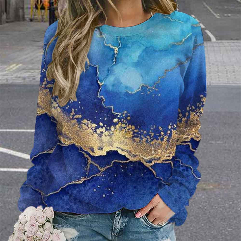 Women's Retro Tie-Dye 3D Digital Print Pullover Sweater