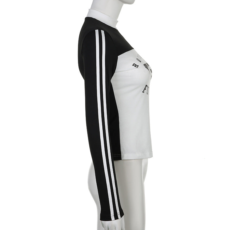 Chic Colorblock Striped Stand Collar Streetwear Sweatshirt