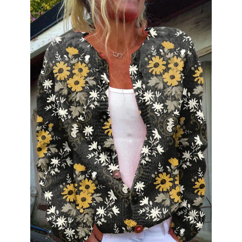 Digital Printing Cardigan Knitted Coat