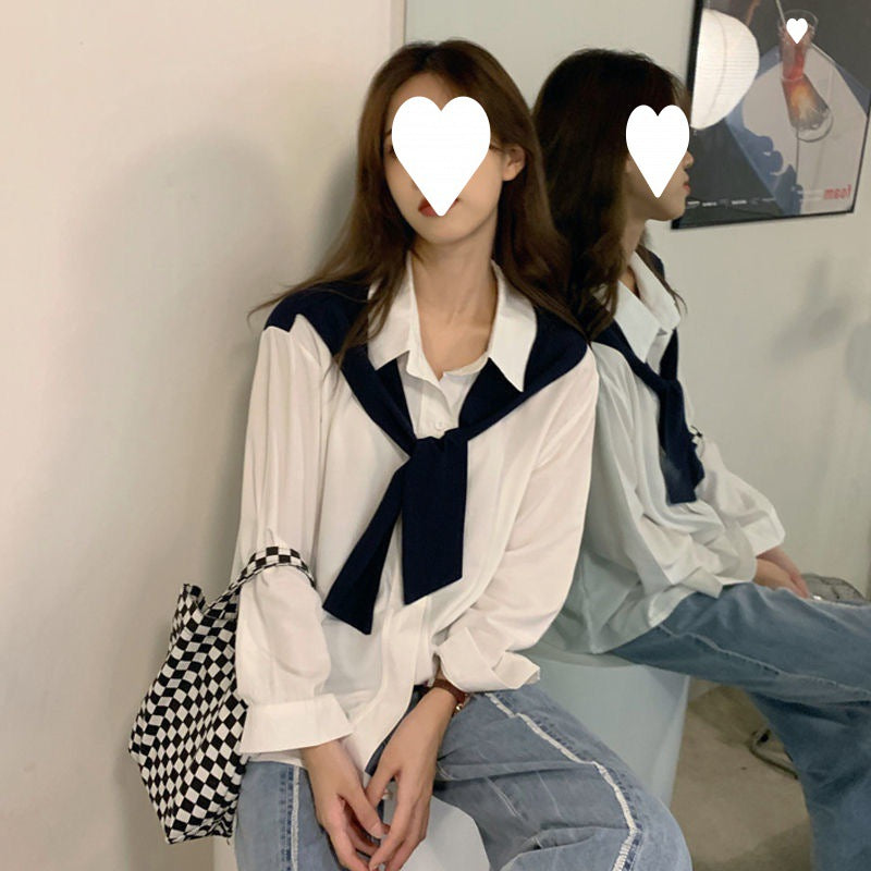 Chic Women's Layered Chiffon Long-Sleeve Shawl Shirt