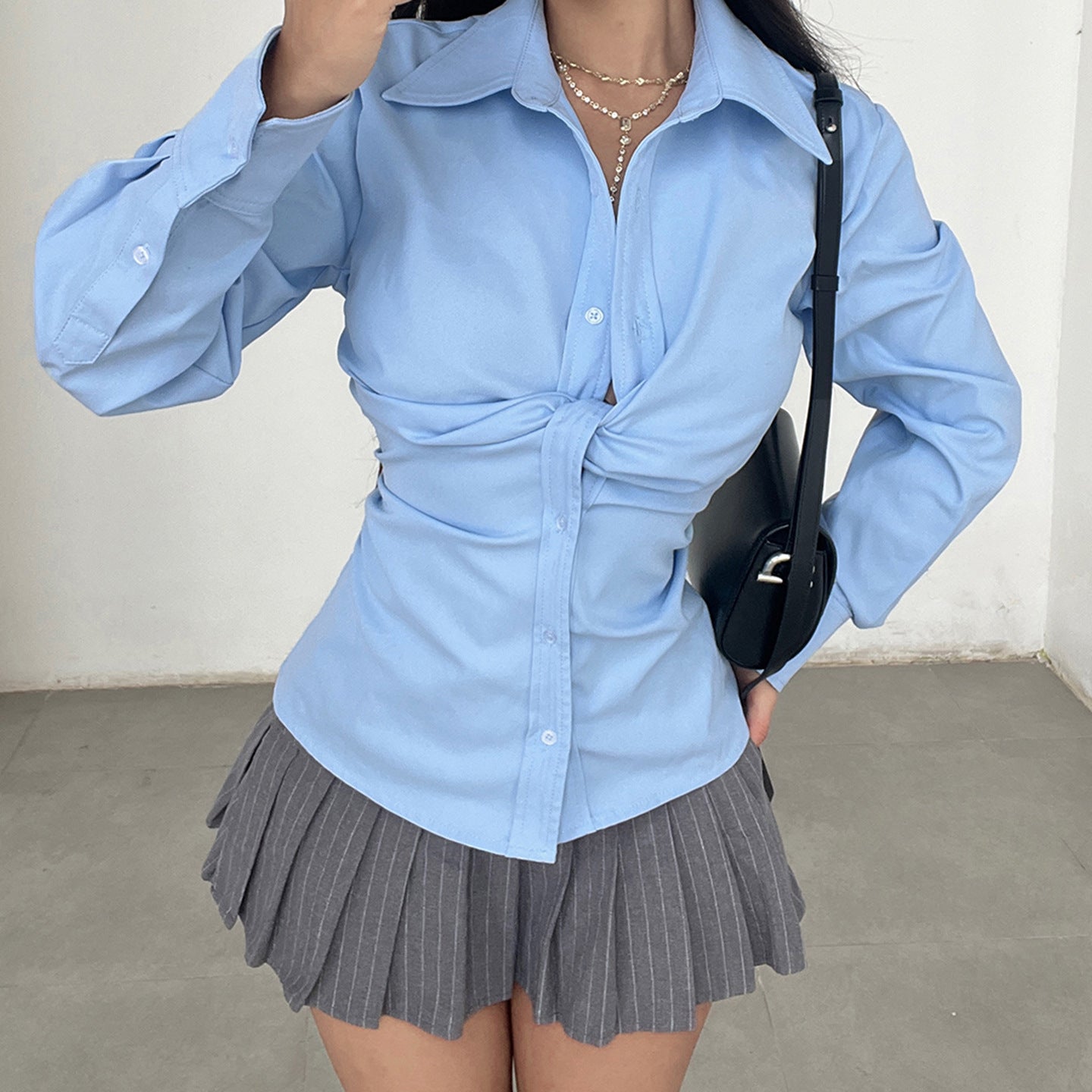 Fashion Design Sense Buttoned Waist Long Sleeve Shirt Women