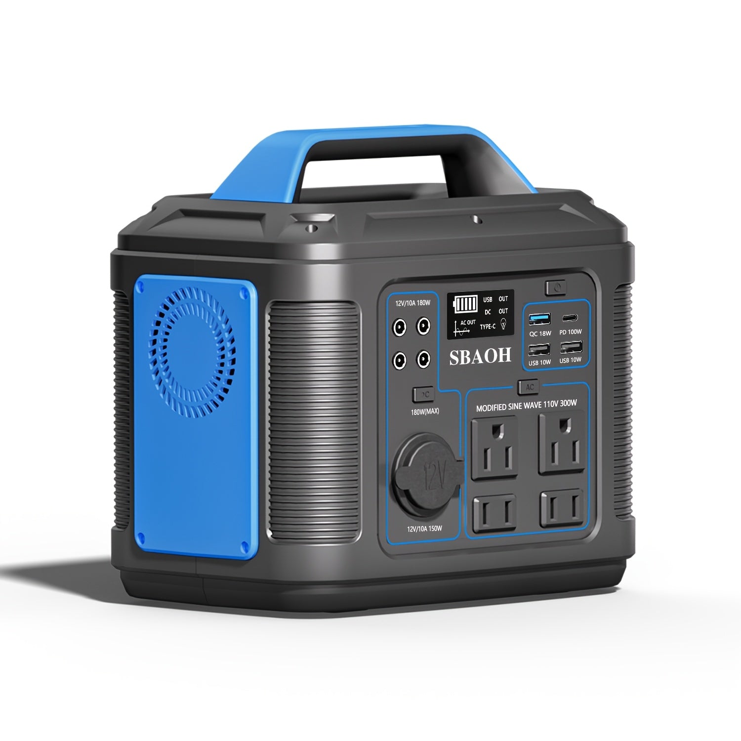 300W Portable Power Station, 296 Wh (80,000 mAh) Lithium‑Ion Battery, 13 Outlets, 100W PD Fast Charging, Digital Display – Solar Panel Optional