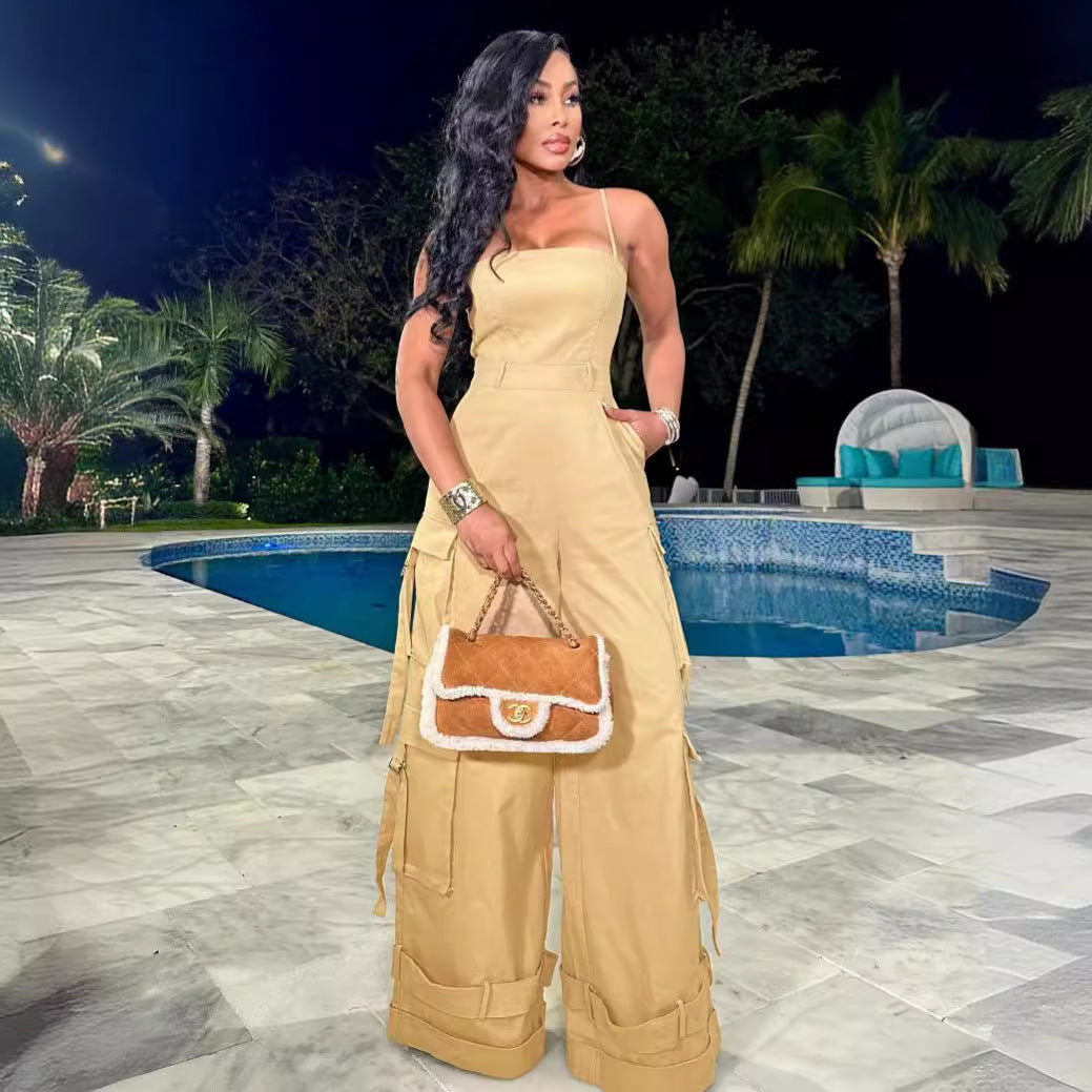 Women's Utility Wide-Leg Jumpsuit with Pockets