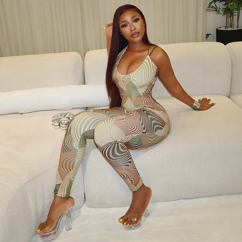 Sexy Printed Bandeau Bodysuit Jumpsuit