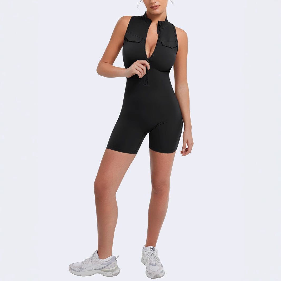 Zippered Tight-fitting One-piece Workout Outfit